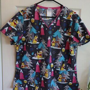 Disney Winnie the Pooh Winter Wonderland Scrub Top Sz. L